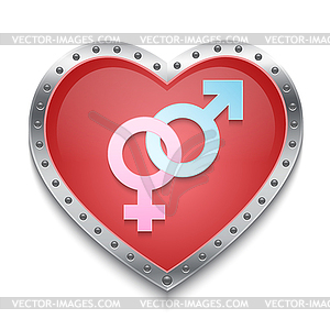 Heart with gender symbols - vector clip art