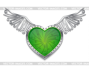 Heart with metallic wings - vector image