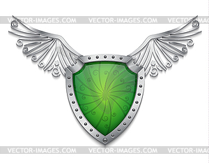 Shield with metallic wings - vector clipart