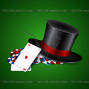 Hat and casino chips - vector image