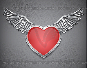 Heart with metallic wings - vector clipart