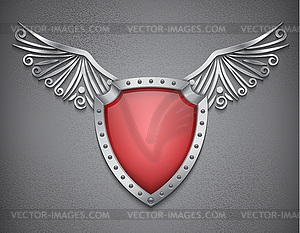 Shield with metallic wings - vector image