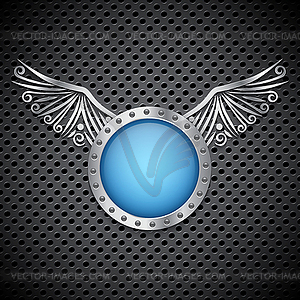 Shield with metallic wings - vector image