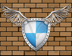 Shield with metallic wings - vector clipart