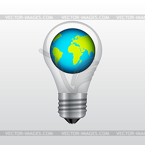 Ligthbulb icon with planet - vector image