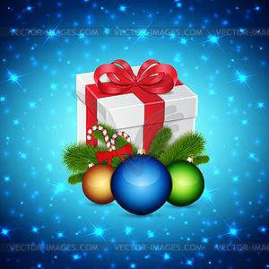 Gift with christmas balls - vector image