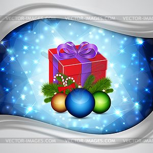 Gift with christmas balls - vector clip art