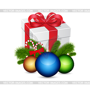 Gift with christmas balls - vector image