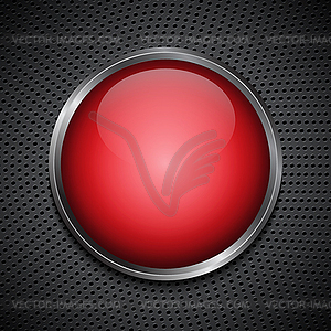 Red chrome button - vector image