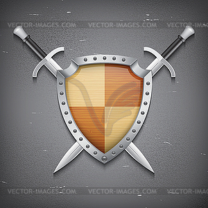 Two sword and shield - stock vector clipart