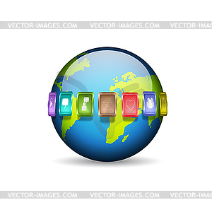 Planet with media icons - vector clipart / vector image