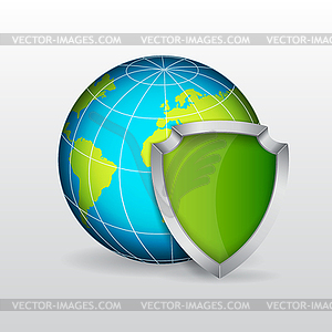 Planet with shield - vector image