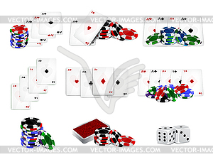 Set of casino chips and cards - vector image