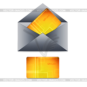 Raster version of vector envelope with gift card - vector image