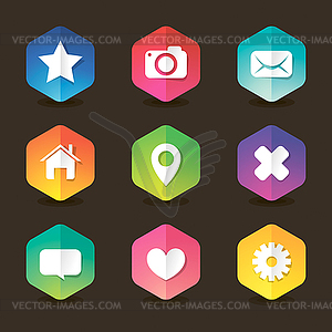 Colored web hexagon icon set with shadows - vector clip art