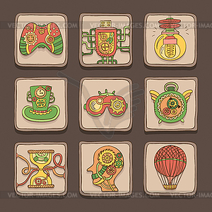 Doodle icons. Steampunk theme - royalty-free vector clipart