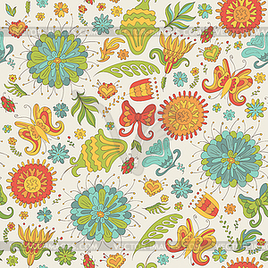 Seamless summer pattern with flowers - vector clipart