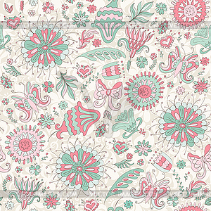 Seamless pink summer pattern with flowers - vector image