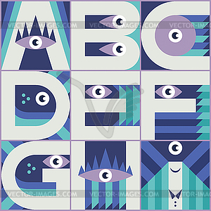 Monster font B C D E F G H I - vector clipart