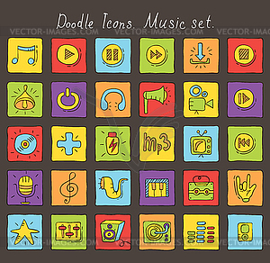 Colored doodle icons. Music set - vector clipart