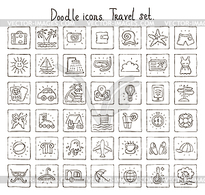 Doodle icons. Travel set - vector clip art