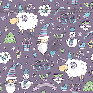 Seamless colored christmas pattern with sheep - vector clipart