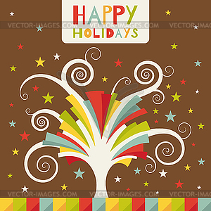 Happy holidays. Greeting card with colored tree - vector clipart