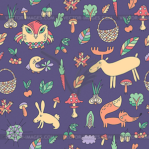 Autumn seamless pattern with animals - vector image