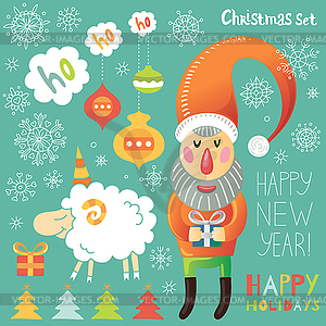 Christmas set with Santa Claus and sheep - royalty-free vector image