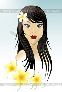 Oriental girl and white flowers - vector image