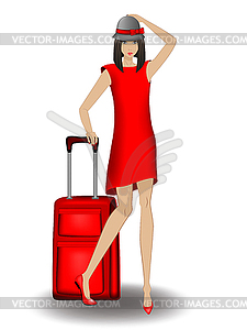 Young girl goes on journey - vector clipart
