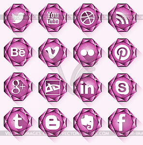 16 Diamond Social icons. Flat design style - royalty-free vector clipart