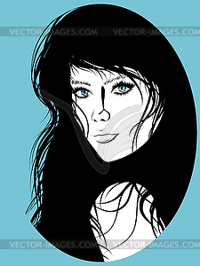 Girl with Black Hair Lineart - vector clipart