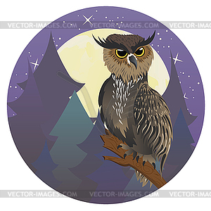 Owl in Night Forest - vector image