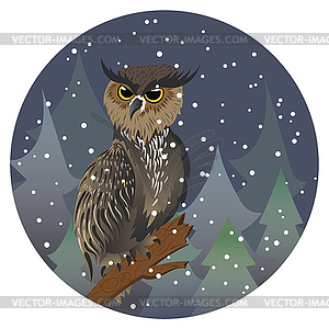 Owl in Night Forest - vector clip art