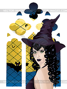 Witch near Gothic Window - vector clip art