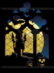 Gothic Window and Moon - vector clipart