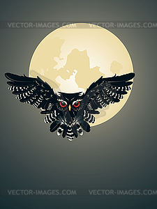 Owl and Full Moon - vector clipart