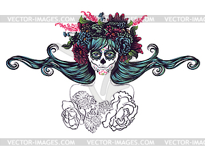 Sugar Skull Girl in Flower Crown - vector EPS clipart