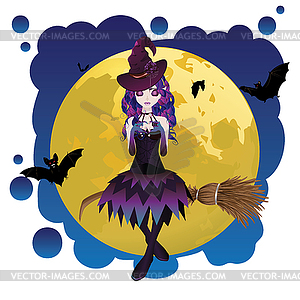 Witch and Full Moon - vector clip art