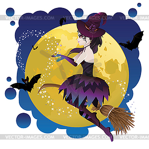 Witch and Full Moon - vector clipart / vector image