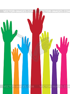 Colorful Raised Hands - vector clip art