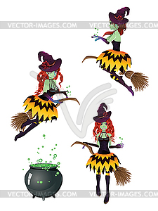 Dark Witch with Broom - vector image