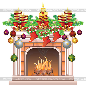 Decorated Christmas Fireplace - vector clipart