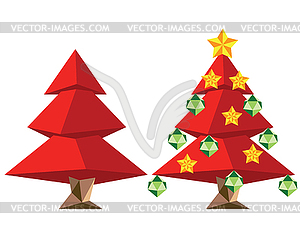 Red Polygonal Christmas Tree - color vector clipart