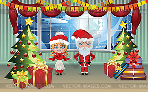 Santa and Mrs Claus in House - vector image