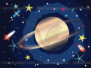 Saturn in Space - vector clip art