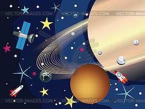 Saturn in Space - color vector clipart
