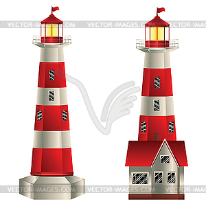 Red and White Lighthouse - vector clip art