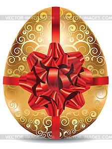 Golden Egg with Red Bow - vector clipart